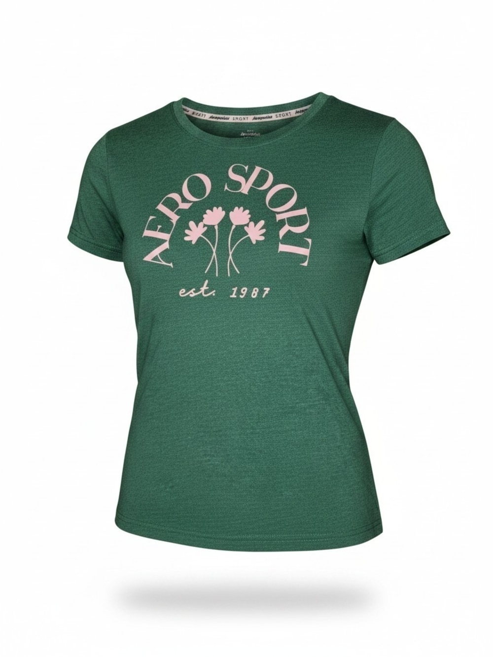 Aero Sport Green Graphic Tee with Pink Logo Floral Graphic Medium